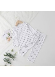 Autumn Winter New Baby Boys Girls Cute Polka Dot Pajamas Set Baby Kids Sweet Long Sleeve Ribbed Cotton 2pcs Clothes Suit