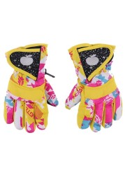 Snowboarding Gloves Winter Waterproof Warm Gloves Kids Full Finger Gloves Strap For Sports Skiing Cycling