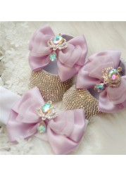 Dollbling Baroque Pink Rhinestones Baby Girl Shoes First Walker Headband Set Sparkle Crystals Princess Baby Shower Shoes SH3