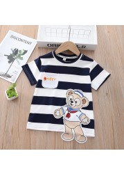 Summer Daisy Donald Duck Short Sleeve T-shirt Fashion Striped T-Shirt For Little Girls Cute T-shirt Toddler Kids Boys Clothes