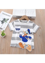 Summer Daisy Donald Duck Short Sleeve T-shirt Fashion Striped T-Shirt For Little Girls Cute T-shirt Toddler Kids Boys Clothes