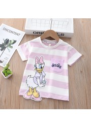 Summer Daisy Donald Duck Short Sleeve T-shirt Fashion Striped T-Shirt For Little Girls Cute T-shirt Toddler Kids Boys Clothes