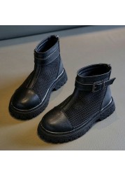 Girls Martin boots 2022 children's spring and summer new thin mesh hollow short boots kids fashion British style black breathable