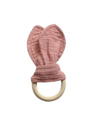 Baby Wooden Hand Grasp Soft Toy Cotton Cute Rabbit Ears Teether Bracelet Rattle