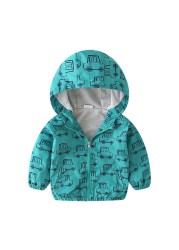 Spring Autumn Kids Clothes Boys Jackets Children Hooded Zipper Windbreaker Toddler Boys Car Dinosaur Waterproof Hoodies for Boys