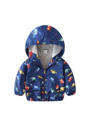 Spring Autumn Kids Clothes Boys Jackets Children Hooded Zipper Windbreaker Toddler Boys Car Dinosaur Waterproof Hoodies for Boys