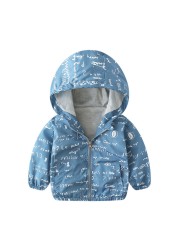 Spring Autumn Kids Clothes Boys Jackets Children Hooded Zipper Windbreaker Toddler Boys Car Dinosaur Waterproof Hoodies for Boys