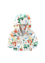 Spring Autumn Kids Clothes Boys Jackets Children Hooded Zipper Windbreaker Toddler Boys Car Dinosaur Waterproof Hoodies for Boys