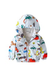 Spring Autumn Kids Clothes Boys Jackets Children Hooded Zipper Windbreaker Toddler Boys Car Dinosaur Waterproof Hoodies for Boys