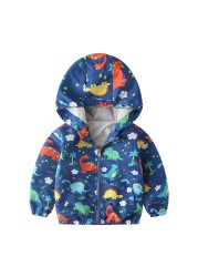 Spring Autumn Kids Clothes Boys Jackets Children Hooded Zipper Windbreaker Toddler Boys Car Dinosaur Waterproof Hoodies for Boys