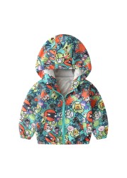 Spring Autumn Kids Clothes Boys Jackets Children Hooded Zipper Windbreaker Toddler Boys Car Dinosaur Waterproof Hoodies for Boys