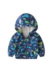 Spring Autumn Kids Clothes Boys Jackets Children Hooded Zipper Windbreaker Toddler Boys Car Dinosaur Waterproof Hoodies for Boys