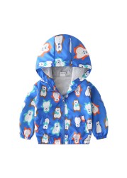 Spring Autumn Kids Clothes Boys Jackets Children Hooded Zipper Windbreaker Toddler Boys Car Dinosaur Waterproof Hoodies for Boys