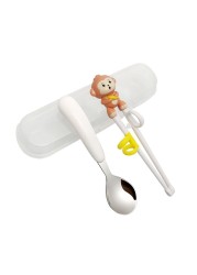 1 Pair Cartoon Learning Chop Sticks Reusable Training Baby Chopsticks or Feeding Spoon Tableware Learning Eating Set with Box