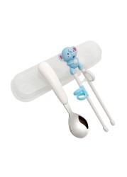 1 Pair Cartoon Learning Chop Sticks Reusable Training Baby Chopsticks or Feeding Spoon Tableware Learning Eating Set with Box