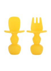 Food Grade Infant Small Silicone Cutlery Set Baby Soft Kitchen Joining Fork Spoon Kids Portable Soild Color Small Spoon