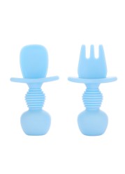 Food Grade Infant Small Silicone Cutlery Set Baby Soft Kitchen Joining Fork Spoon Kids Portable Soild Color Small Spoon