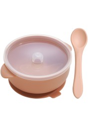 High quality silicone baby pacifier bowl with lid BPA free waterproof baby dish set foldable silicone bottle spoon for kids