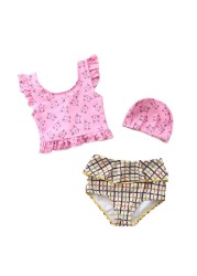 Happyflute Toddler Baby Girls Swimwear 2pcs Girls Swimwear With Cap Children Swimwear Kids Beach Wear