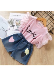 Menoea Kids Clothes Suits 2022 New Summer Fashion Children Lettern Printed T-shirt + Denim Shorts Sets Baby Girls Casual Clothes