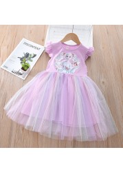 Baby Frozen Elsa Summer Dresses Girls Korean Outfits For Party Newborn Baby Lace Mesh Outfit Toddler Birthday Outfits