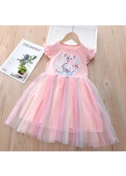 Baby Frozen Elsa Summer Dresses Girls Korean Outfits For Party Newborn Baby Lace Mesh Outfit Toddler Birthday Outfits