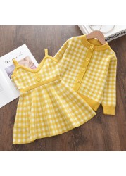 Menoea Christmas Girls Clothes Sets For Kids Knitted Winter Dots T-shirts Skirt 2pcs Suits Ruffles Christmas Vestidos Children Clothes