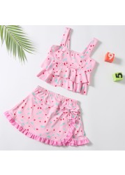 Summer Baby Girls Bathing Suit Girls One Piece Swimsuit Girls Open Back Bathing Suit Floral Ruffle Bathing Suit For Girls