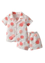 Summer Baby Girls Pajamas Set Strawberry Print Button Baby Pajamas Sets Sleepwear Kids Pajama Sets