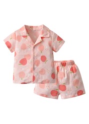 Summer Baby Girls Pajamas Set Strawberry Print Button Baby Pajamas Sets Sleepwear Kids Pajama Sets