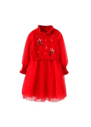 WKPK New Spring Autumn Girls Dress Leisure Fashion Children Clothes Pearl Long Sleeve Children Dresses Comfortable Soft Gauze Skirt