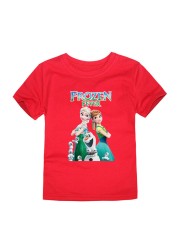 Disney Girls Frozen T-shirt Anna and Elsa Sister Cartoon Tops Teenagers Girls Tees Summer Children Clothes Disney T-shirt for Boys