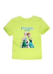 Disney Girls Frozen T-shirt Anna and Elsa Sister Cartoon Tops Teenagers Girls Tees Summer Children Clothes Disney T-shirt for Boys