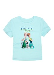 Disney Girls Frozen T-shirt Anna and Elsa Sister Cartoon Tops Teenagers Girls Tees Summer Children Clothes Disney T-shirt for Boys