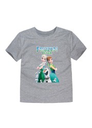 Disney Girls Frozen T-shirt Anna and Elsa Sister Cartoon Tops Teenagers Girls Tees Summer Children Clothes Disney T-shirt for Boys