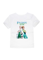 Disney Girls Frozen T-shirt Anna and Elsa Sister Cartoon Tops Teenagers Girls Tees Summer Children Clothes Disney T-shirt for Boys