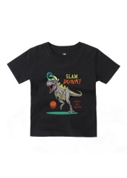 2022 Fashion Boys and Babies' Short Sleeve T-shirt Boys T-Rex Crewneck Dinosaur T-shirt Cotton Tops Tees Summer Clothes