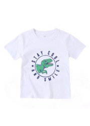 2022 Fashion Boys and Babies' Short Sleeve T-shirt Boys T-Rex Crewneck Dinosaur T-shirt Cotton Tops Tees Summer Clothes