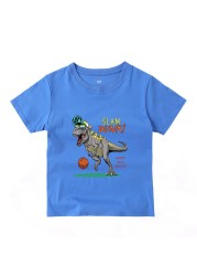 2022 Fashion Boys and Babies' Short Sleeve T-shirt Boys T-Rex Crewneck Dinosaur T-shirt Cotton Tops Tees Summer Clothes