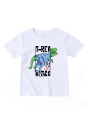 2022 Fashion Boys and Babies' Short Sleeve T-shirt Boys T-Rex Crewneck Dinosaur T-shirt Cotton Tops Tees Summer Clothes