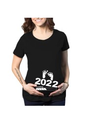 Pregnant Women T-Shirt Lady Letter Printed Maternity Short Sleeve Pregnancy Announcement Shirt 2022 Summer Mom Top Tees Clothes