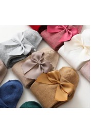 3pairs/lot Big Bow Kids Floor Socks 11 Color Baby Toddlers Socks Autumn Winter Children Girls Knee High Long Sock 100% Cotton