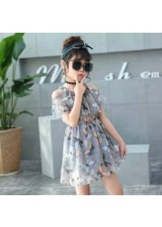 2022 Summer Children's Chiffon Dresses High Quality Lace Princess Dress Children Evening Wear Baby Girl Dress 4 6 8 9 10 12 Years