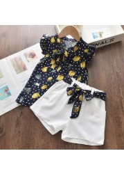 Girls clothes set 2022 new summer sleeveless T-shirt and print bow shorts for girl kids clothes children clothing 3 5 7 years