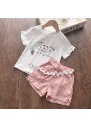 Girls clothes set 2022 new summer sleeveless T-shirt and print bow shorts for girl kids clothes children clothing 3 5 7 years