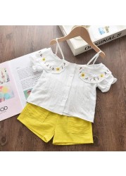 Girls clothes set 2022 new summer sleeveless T-shirt and print bow shorts for girl kids clothes children clothing 3 5 7 years