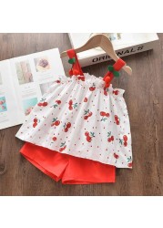 Girls clothes set 2022 new summer sleeveless T-shirt and print bow shorts for girl kids clothes children clothing 3 5 7 years