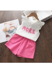 Girls clothes set 2022 new summer sleeveless T-shirt and print bow shorts for girl kids clothes children clothing 3 5 7 years