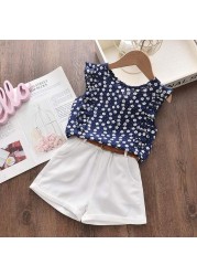 Girls clothes set 2022 new summer sleeveless T-shirt and print bow shorts for girl kids clothes children clothing 3 5 7 years