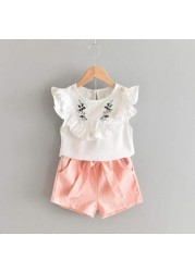 Girls clothes set 2022 new summer sleeveless T-shirt and print bow shorts for girl kids clothes children clothing 3 5 7 years